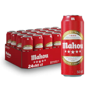 Mahou 5 Estrellas - Pack de 24 Latas x 50 cl | Cerveza Lager Dorada Especial con 5,5% Vol. | Sabor Premium