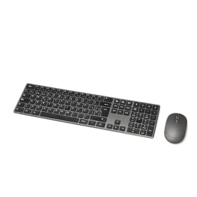 Amazon Basics Teclado ultrafino de tamaño completo y ratón inalámbrico, silencioso y recargable con teclado numérico, ES/MX Layout Gray, color negro