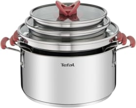 Tefal Optispace - Juego de 3 Ollas 18/20/24 cm + 3 Tapas, Apto Inducción, Thermo-Fusion, Marcas de Medición, Apto Lavavajillas y Horno, Acero Inoxidable