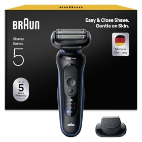 Braun Afeitadora Eléctrica Hombre Series 5, Máquina De Afeitar Barba En Seco Y En Mojado, 2 Modos De Afeitado, 50 Min De Uso, Carga Rápida, Recortadora De Precisión, Estuche De Viaje, 52-B1200SI,Azul