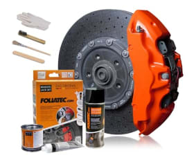 Foliatec Juego de pintura para pinzas de freno, resistente al calor, juego completo para 4 pinzas de freno, Flame Orange, juego de 7 piezas