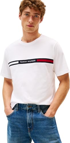 Tommy Hilfiger Hombre Camiseta Manga Corta Cuello Redondo, Blanco (White), M