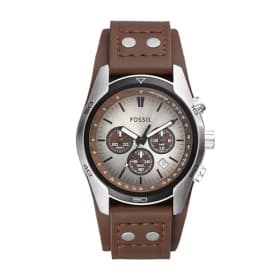 Fossil Reloj para Hombre Coachman, Cronógrafo de Cuarzo, Acero Inoxidable Plateado 45mm, Correa de Piel Auténtica - CH2565