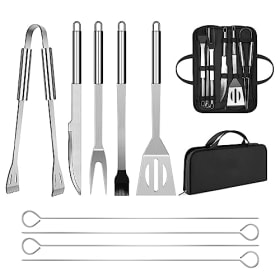 Utensilios Barbacoa de Acero Inoxidable Profesional - 9 Piezas con Bolsa de Transporte