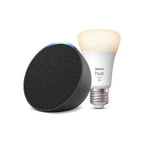 Echo Pop | Antracita + Philips Hue White Bombilla Inteligente (E27), compatible con Alexa - Kit de 
                                        ...