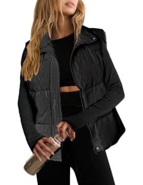 Zeagoo Chaleco Mujer Acolchado Sin Mangas Chalecos de Plumas Térmico Invierno Gilet Elegante Ligero Chaqueta Otoño con Bolsillos y Cremallera Nero M
