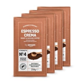 by Amazon Café Molido Natural Espresso Crema - Tueste Claro (250g x 4) - Certificado Rainforest Alliance