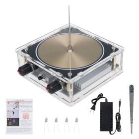 Shkalacar Bobina de Tesla de plasma, Arco experimental con modo de iluminación y música, altavoz BT generador de rayos artificial para experimento de transmisión inalámbrica (dorado, enchufe de la UE)