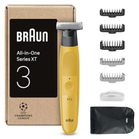 Braun Series XT3 XT3205, Afeitadora Eléctrica Todo En Uno, +7 Accesorios De Styling, Cortapelos Hombre Resistente Al Agua, Lámina Afilada Flex 4D, 45 Min De Autonomía, Recorta & Afeita, Amarillo