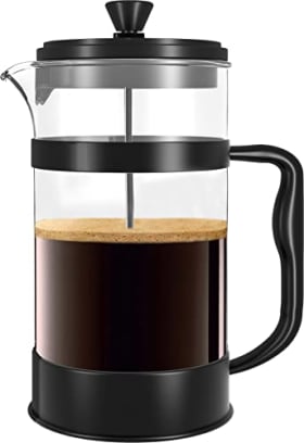 KICHLY Cafetera de Prensa Francesa Portátil - Triple Filtro, Vidrio Resistente al Calor y Carcasa de Acero Inoxidable - 1 Litro (Negro)