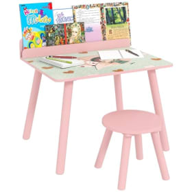 AIYAPLAY Mesa y Silla Infantiles de 2 Piezas - Mesa Infantil con Silla y Estante para Libros - Escritorio para Niños de +3 Años - Rosa