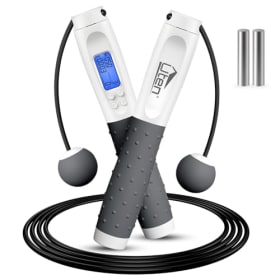 Uten Cuerda para Saltar, con Temporizador y Contador de Calorías, Cuerda para Saltar Inalámbrica, Longitud Ajustable, 3m, Mango Antideslizante, para Fitness, Entrenamiento (blanco gris)