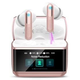 ZYHKON Auriculares Inalámbricos con Pantalla Táctil LED - 2026 Modelo HiFi Estéreo, Bluetooth 5.4, 48H de Autonomía, ANC+ENC, Micrófono HD, 5 EQ - Color Rosa