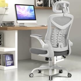Magic Life Silla de Escritorio Ergonómica con Reposabrazos Abatibles y Soporte Lumbar - Blanco