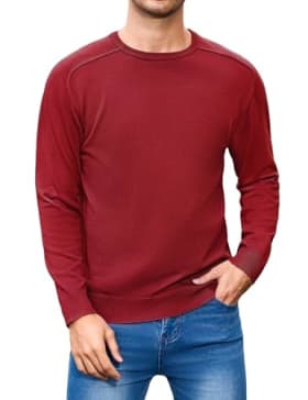 iClosam Suéter de Punto de Invierno para Hombre, Cuello Redondo, Básico, Liso, Manga Larga, sin Capucha, para Clima Frío, Tallas S-3XL, Fecha Roja, M