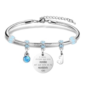 Pulsera de inspiración plateada con 26 letras colgantes A-Z - Regalo para hija, madre, hermana, amiga (Cumpleaños, Navidad, Graduación)