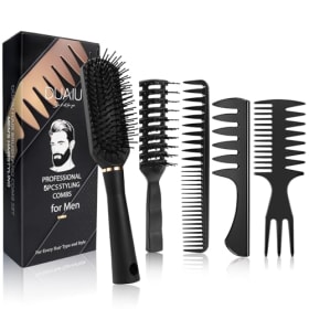 DUAIU Peine Hombre - 5pcs Cepillo Pelo Rizado Resistente al Calor | Antitirones para Secado y Desenredado | Ideal para Peluquería y Estilo Slick