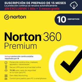 Norton 360 Premium 2025 | Antivirus para 10 Dispositivos | 15 Meses con Renovación Automática | Descarga Digital