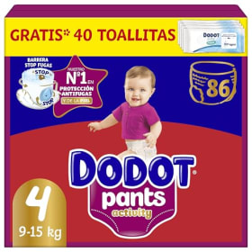 Dodot Pañal-Braguita Activity Pants, Talla 4 (9-15 kg), 86 Pañales + Regalo de 1 Pack de 40 Toallitas, Con Ajuste 360 anti-fugas extra suave