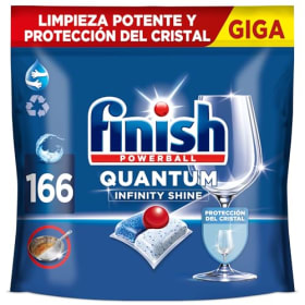 Finish Powerball Quantum Infinity Shine, pastillas para el lavavajillas, limpieza potente y protección del cristal, 166 pastillas