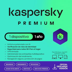 Kaspersky Premium Total Security 2026 - 1 Año | 1 Dispositivo | VPN Ilimitada | Gestor de Contraseñas | Control Parental | Anti-Phishing y Firewall