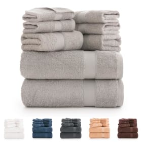 Todocama - Juego de 8 Toallas de Baño 100% Algodón (550 gsm) Extra Suaves, Alta Absorción y Secado Rápido, 2 Toallas de Baño, 2 de Mano y 4 de Cara (Gris Claro)