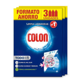 Colon Limpialavadoras - Limpia la lavadora y elimina malos olores, Megapack de 3 usos, 250 ml Paquete de 3, 3 Unidades