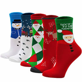 PUTUO Calcetines Navidad Divertidos para Mujer: Calcetines de Algodón de Animales Lindos para Mujer 5 Pares