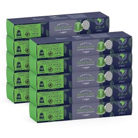 By Amazon Café Brasileño Compatible con Nespresso, 100% Arábica, Tueste Medio, 100 Cápsulas de Aluminio (10 paquetes de 10), Con Certificación Rainforest Alliance