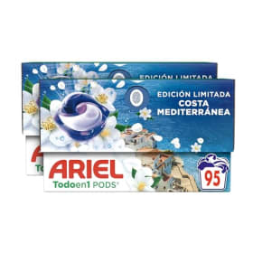 Ariel Todo en 1 PODS Brisa Marina Y Jazmín, Detergente Líquido Para Lavadora en Cápsulas, 95 Lavados, Edición Limitada Costa Mediterránea