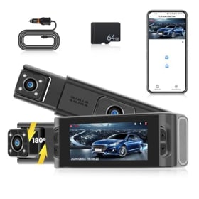 Hikity 3.16" IPS DVR 1080P WiFi Dashcam - Cámara Coche con 180° Giratorio, App Control, 64GB, Gran Angular 360°, Visión Nocturna, Sensor G, Grabación en Bucle y Monitor de Aparcamiento 24H