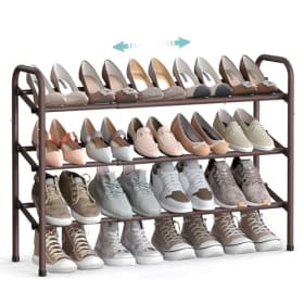 SONGMICS Zapatero Extensible de 3 Niveles, Organizador de Zapatos Ajustable, Estante para Pasillo, Armario o Puerta, Bronce LMR039A01