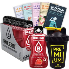 24 x Bebida Bolero FRESA Hidratante Sin Azúcar (24x9 grs) + 50 Pepitas Saludables + 1 Botella Shaker Cia&Co