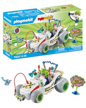 PLAYMOBIL Funstars 71633 Racing Profesor, Kart con Motor retráctil, Set de Juego para Carreras