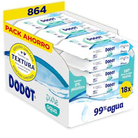 Dodot Toallitas Pure Aqua Para Bebé, 432 Toallitas (9 Packs de 48 Unidades) , Ayuda A Restaurar El PH Natural De La Piel, 99% Agua, Sin plástico (Paquete de 2)