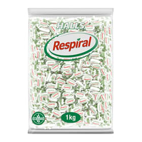 Halls Respiral Caramelos Sabor Eucalipto - Sin Gluten - Bolsa de 1 Kg | Alivio Rápido para la Tos y Congestión