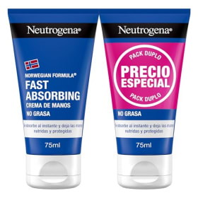 Neutrogena Fórmula Noruega Fast Absorbing (pack de 2 x 75 ml) crema de manos reparadora no grasa con glicerina y vitamina E, crema para manos agrietadas y secas de rápida absorción