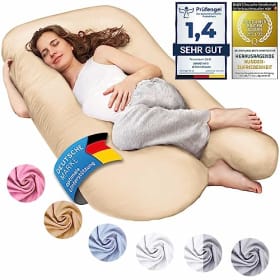 Almohadas de embarazo en forma de U, funda lavable 100% algodón (Junior XL, 120 x 70 cm, Beige)