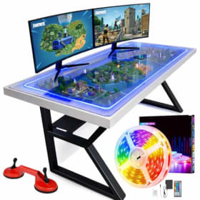 Escritorio Gamer Elevable o Fijo con Iluminación LED - Personalizable - Blanco o Negro