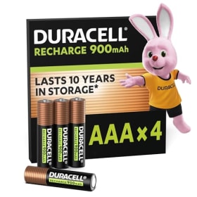 Duracell Pilas Recargables AAA (Paquete de 4) - 900 mAh NiMH, Precargadas, 0% Plástico en Embalaje