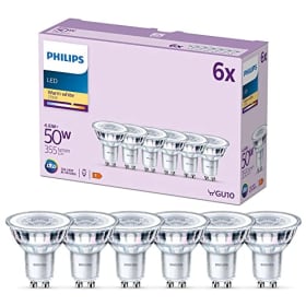 Philips Bombilla LED GU10 4.6W (Equivalente a 50W) - Luz Blanca Cálida 2700K - 6 Unidades