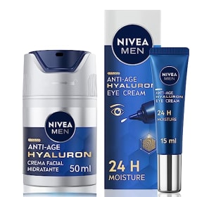 NIVEA MEN Hyaluron Crema Hidratante Antiedad FP15 + Contorno de Ojos Antiedad con Ácido Hialurónico - Pack 50ml
