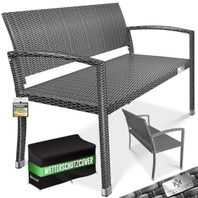 KESSER® Banco de jardín de polirratán de 2 plazas, Resistente a la Intemperie, Resistente a los Rayos UV y soporta hasta 320 kg, Banco para balcón de 125 x 62 x 90 cm, Muebles de jardín