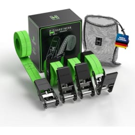 HARDTWERK® Correas tensoras con carraca (4 Unidades) – 6 m, 1000 kg de Fuerza de Agarre, Certificado TÜV & GS, versátiles Correas de trinquete para Uso Profesional – Remolque, Equipaje y Camping