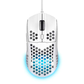 GXTrust 928W Helox Ratón Gaming Ultraligero 65g, dpi Ajustable 200-6400 Sensor Óptico, 6 Botones Programables, Iluminación RGB Mouse Gaming con Cable USB PC Ordenador Portátil, Blanco