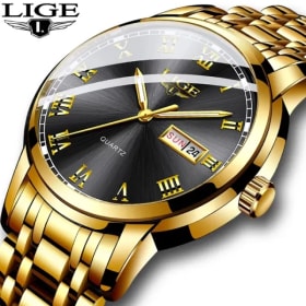 LIGE-reloj analógico de acero inoxidable para hombre, accesorio de pulsera de cuarzo resistente al agua con calendario semanal, complemento Masculino de marca de lujo perfecto para negocios