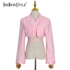 TWOTWINSTYLE-Chaqueta corta negra con muescas para mujer, Blazer informal de manga larga con agujeros, ropa nueva a la moda, 2022