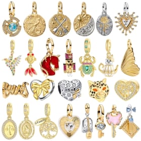 Nuevo colgante en forma de corazón de flor de pájaro y mariposa dorada de Plata de Ley 925 apto para mujer, pulsera DIY, collar, regalo de joyería