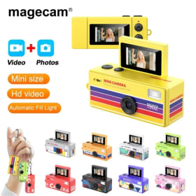 Cámara Digital Magecam 180 °   Cámara de Video Retro con Pantalla Abatible para Selfies, Compatible con Tarjeta de Memoria HD, Videocámara Muy Pequeña