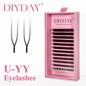 Extensiones de Pestañas DIYDAY en Forma de U YY, Pestañas YY en Forma de U de Doble Capa de PBT Premium, Ultra Suaves y Ligeras como Plumas, Pestañas Postizas de Visón UY